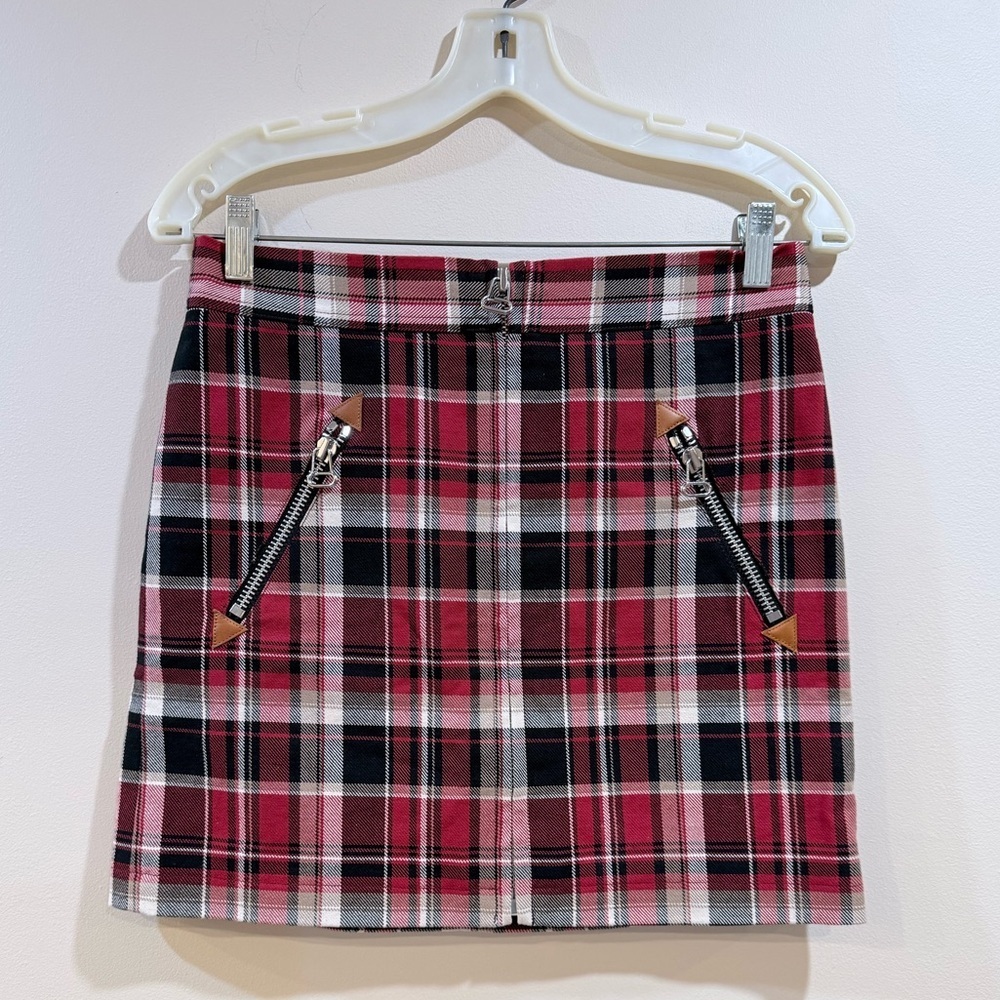 🔥NWOT Rag & Bone Plaid Mini Skirt with Zipper Pocket Detail - Red Pink Size 0🔥